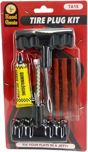 Vista 3 de Kit de reparación de neumáticos sin cámara Enchufe y escariador con mango en T Tapones de 4 pulgadas y cemento de 0.42 oz Resistente