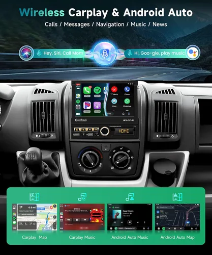 Vista 3 de Estéreo de coche de un solo DIN con Carplay inalámbrico Android Auto, pantalla táctil motorizada de 7 pulgadas con Bluetooth Radio de coche
