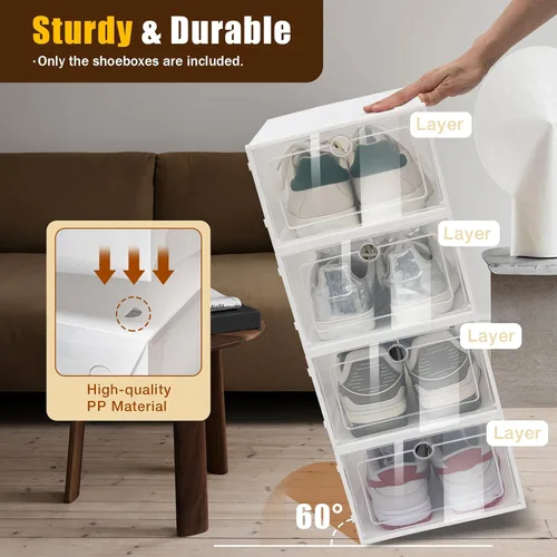 Vista 3 de DHBREK Paquete de 24 cajas grandes de almacenamiento de zapatos, organizador apilable de plástico transparente para armario, organizador de zapatos