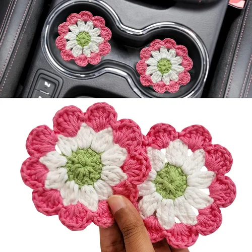 Vista 14 de Juego de posavasos de flores con volantes de ganchillo de algodón (Blush Garden)
