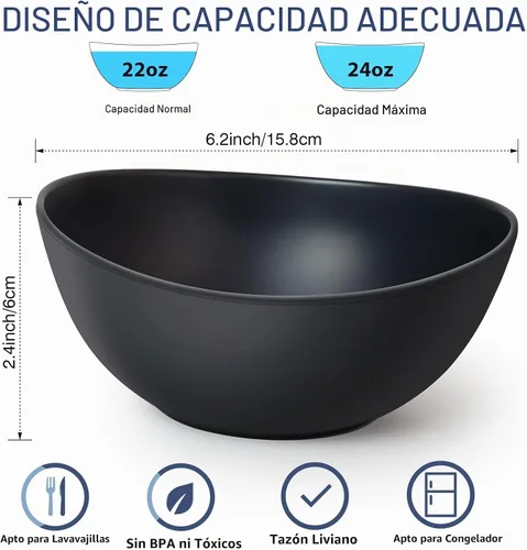 Vista 2 de Juego de 6 lazos de fibra de bambú de 6.2 pulgadas, cuencos de sopa de 24 onzas para servir ensalada, aperitivos, guarniciones, cuencos modernos