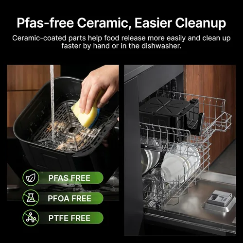 Vista 5 de Typhur Sync 8 QT AI Smart Air Fryer con termómetro inalámbrico integrado Negro+plata+estante de acero inoxidable