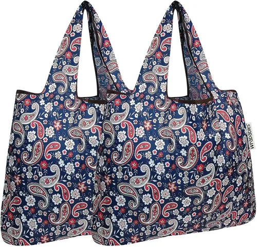 Vista 46 de allydrew Bolsa plegable de nailon para comestibles reutilizable (Set de 2), Ballenas Azules