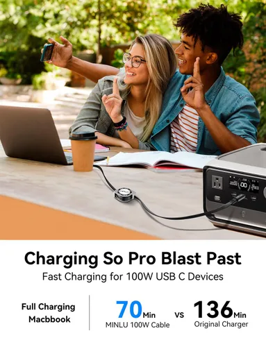 Vista 4 de Cable retráctil USB C a USB C (1.2 m, 2 unidades), cable de carga rápida USBC 5A de 100W, cable de carga tipo C para iPhone 17 16 15 Pro Plus Pro