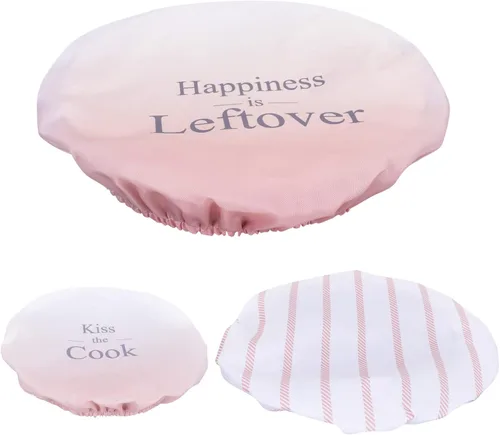 Vista 2 de Fundas reutilizables de tela de algodón para tazones: fundas elásticas lavables para almacenamiento de alimentos, 3 unidades, bolsas