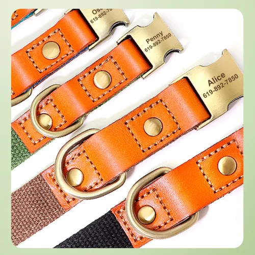 Vista 4 de Collar de perro personalizado para perros pequeños, medianos y grandes, collar de perro con hebilla de metal, collar de perro de cuero personalizado