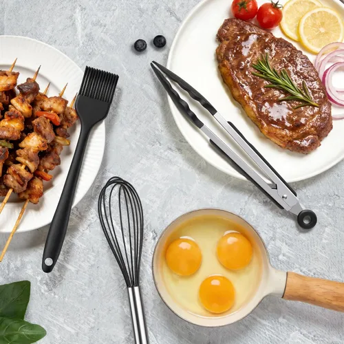 Vista 6 de Juego de utensilios de cocina de 12 piezas, herramientas de cocina de silicona con mango de acero inoxidable, espátula sin BPA, juego de cucharón