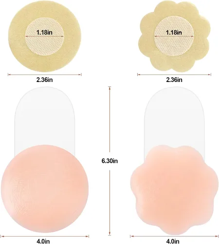 Vista 2 de 2 pares de pétalos de silicona para levantamiento de senos reutilizables con 20 piezas desechables para pezones