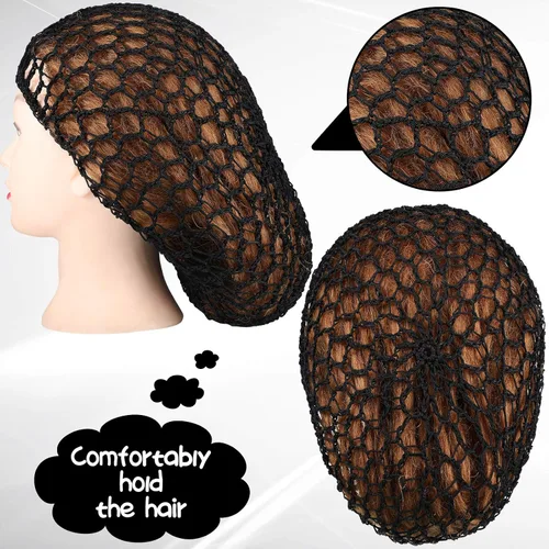 Vista 5 de Diadema para el cabello, 12 piezas de malla para el cabello, gorras de rayón para dormir, red de ganchillo para el cabello, adornos para el cabello