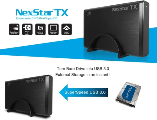 Vista 4 de Vantec NexStar TX 3.5" USB 3.0 Caja para disco duro (NST-328S3-BK), Negro