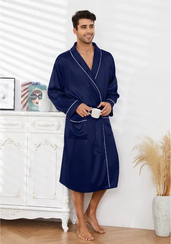 Vista 2 de Vulcanodon Bata de satén ligera para hombre, bata de baño tipo kimono de seda de lujo para hombre