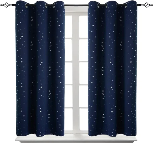 Vista 85 de BGment Cortinas opacas para dormitorio infantil, con aislamiento térmico, con ojales, estampado de estrellas plateadas, cortinas para oscurecer