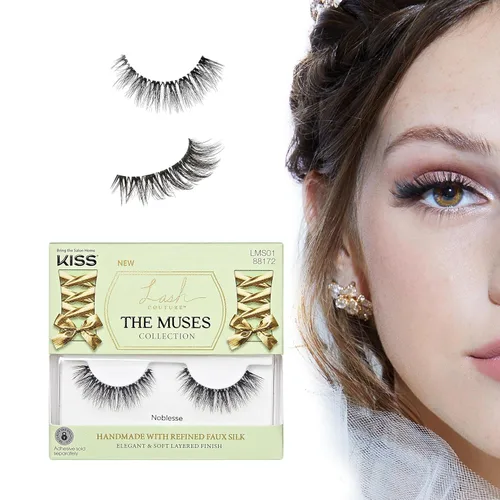 Vista 15 de KISS - Pestañas postizas de la colección Lash Couture The Muses, “Duquesa”, 16mm, negras, onduladas, hechas a mano, seda sintética refinada, banda