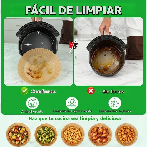 Vista 5 de BYKITCHEN 300 PCS forros desechables pequeños para freidora de aire de 2 a 5 QT, forros redondos de papel pergamino para freidora de aire