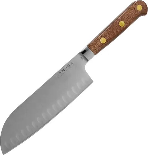 Vista 7 de Lamson Cuchillo Santoku de mango de fuego forjado Premier de 7 "con borde Kullenschliff (festoneado)