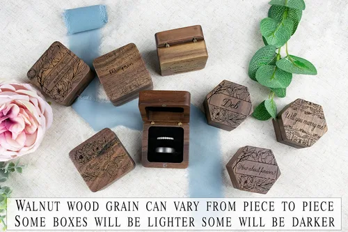 Vista 2 de Caja del anillo de boda, Caja de anillo personalizada, Caja del portador del anillo, Cajas del anillo de boda para la ceremonia Señor y la Sra. Caja