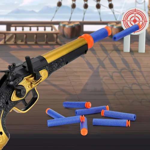 Vista 4 de Juguete de espuma pirata pirata para niños de 3 a 5 años, pistola pirata con 20 dardos de espuma suave, accesorio de disfraz de pirata de Halloween
