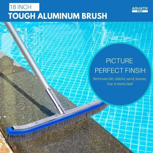 Vista 5 de Aquatix Pro Cabezal de cepillo de piscina, resistente de 18 pulgadas para limpiar paredes y pisos, cerdas de acero inoxidable, parte trasera