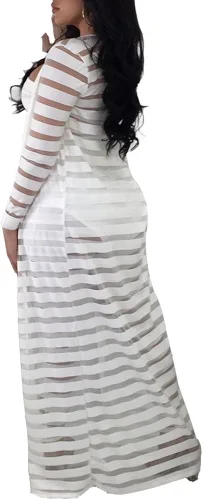 Vista 2 de Ophestin Conjunto de overoles de 3 piezas con parte superior de tubo de malla transparente para mujer