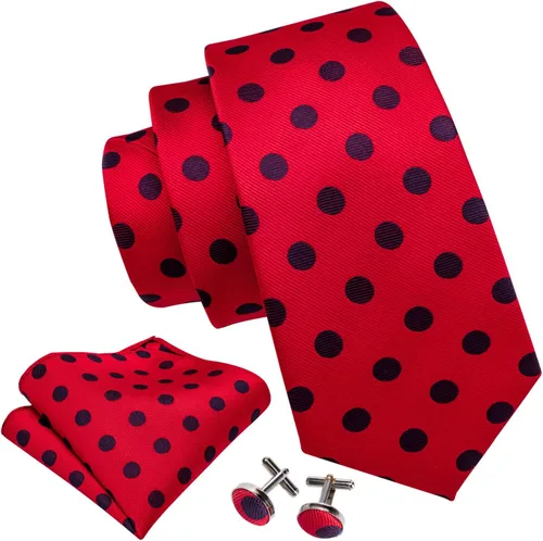 Vista 104 de Barry.Wang Corbatas de seda para hombre, diseño de lunares, gemelos cuadrados de bolsillo, gemelos para negocios, boda
