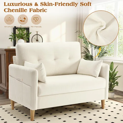 Vista 3 de Hanherry Sofá Loveseat, Sofá Pequeño de 47" para Sala de Estar, Cómodo Asiento de Amor de Tela Chenilla para Dormitorio con Almohada Decorativa