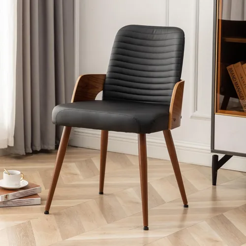 Vista 14 de Juego de 2 sillas de comedor, sillas de cocina modernas de mediados de siglo, sillas decorativas tapizadas de piel sintética, patas de metal, sillas