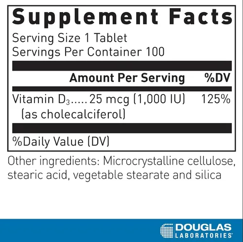 Vista 2 de Douglas Laboratories Vitamina D 25 mcg (1,000 UI), 100 tabletas