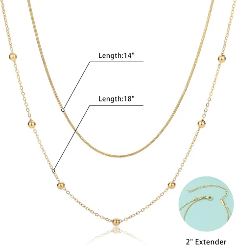 Vista 5 de VAttract Gargantilla en capas para mujer, con dije de moneda, círculo, perla, corazón, chapado en oro de 18 quilates, cadena de serpiente, collar