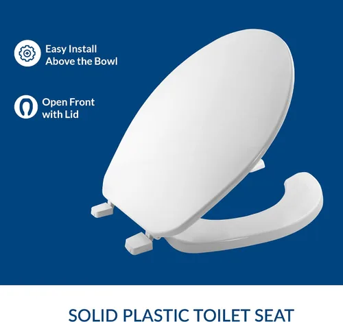 Vista 3 de BEMIS 75 Commercial Open Front Plastic Toilet Seat, Heavy Duty Industrial Seat with Lid, Round, White