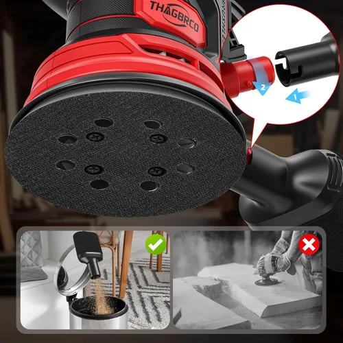 Vista 6 de Lijadora orbital inalámbrica compatible con Milwaukee 18V, lijadora orbital eléctrica con motor sin escobillas de 12000 RPM, lijadora de velocidad