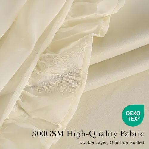 Vista 6 de PONY DANCE 100% Blackout Beige Curtains for Bedroom, Double Layer Room Darkening Drapes with White Ruffle Sheer Overlay, Boho Living Room Decor