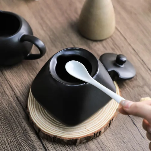 Vista 6 de Black Simple - Juego de café de cerámica, jarra de crema y azucarero