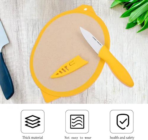 Vista 8 de Cabilock Tabla de cortar de plástico para cortar frutas y cortar servir con forma de limón lindo corte para cocina casera tabla de cortar limón