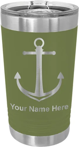 Vista 6 de LaserGram Vaso de pinta aislado al vacío de 16 onzas, ancla de barco, grabado personalizado incluido (negro)