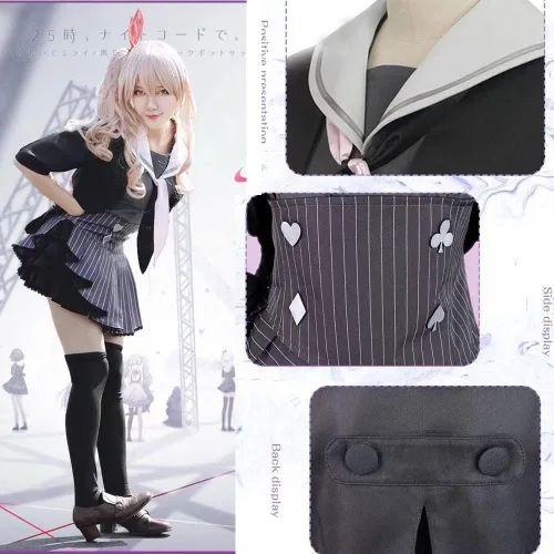 Vista 4 de Akiyama Mizuki - Traje de uniforme de anime para mujer, disfraz de Halloween y cosplay