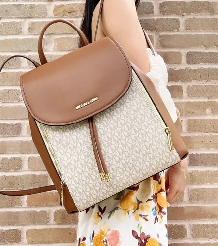 Vista 2 de Michael Kors Mochila Phoebe mediana con cordón para mujer, bolso de moda para adultos, Vainilla, Cordón