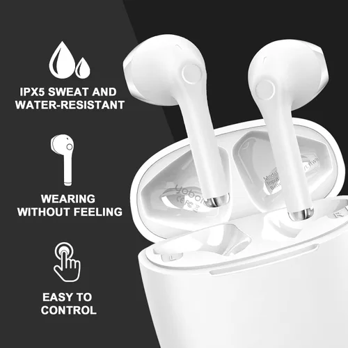 Vista 8 de yobola Auriculares inalámbricos, auriculares Bluetooth, graves profundos y ligeros, mini auriculares inalámbricos para correr/fitness, 25 horas