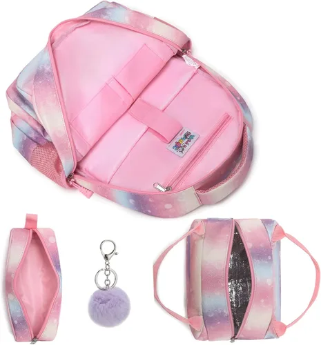 Vista 6 de Meisohua Mochilas escolares para niñas, mochila de unicornio con bolsa de almuerzo y estuche para lápices, juego de bolsas escolares 3 en 1