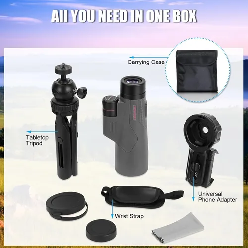 Vista 5 de Telescopio monocular de 15 x 56 para observación de aves, senderismo, camping, visión de vida silvestre, ocular ajustable, lentes totalmente