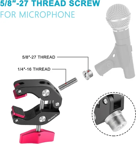 Vista 2 de Soporte de micrófono Super Clamp con tornillo de 1/4 a 5/8 pulgadas, compatible con micrófonos o accesorios de fotografía, carga máxima de 4.4