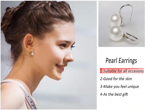 Vista 4 de Aretes colgantes de plata de ley 925 seleccionados a mano AAA+ de 7.5 a 0.315 in con perlas cultivadas de agua dulce blancas para mujer
