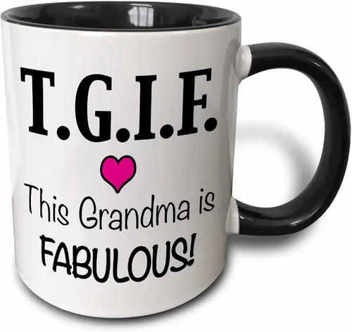 Vista 7 de 3dRose TGIF This Grandma is Fabulous, Pink 11oz Two-Tone Green Mug