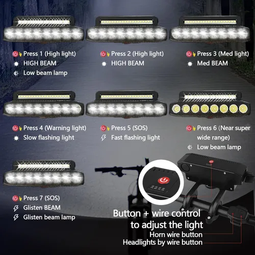 Vista 5 de Super Bright LED Bicycle Lights, Front and Rear Light Set for Bicycles, Bicycle Horn, Suitable for Adults, Children, Mountain Bikes and Road Bikes.