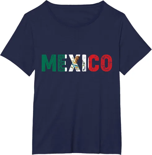 Vista 11 de Camiseta con texto en inglés «Mexico Vintage Letras» como bandera mexicana, Negro
