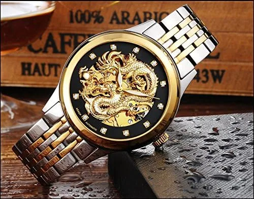 Vista 4 de Gosasa Reloj de oro mecánico impermeable con esfera tallada de lujo para hombre