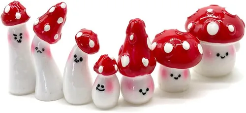 Vista 3 de Aliotech 7 Piezas Mini Hongos Rojos Manualidades Hongos para Pequeño Jardín de Hadas Pequeña Decoración de Hongos de Resina Falsos Estatua