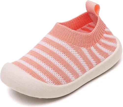 Vista 6 de Calcetines de suelo para niños pequeños, zapatos para caminar para niños y niñas, antideslizantes, zapatos de malla transpirable (rosa, 9-12 meses)