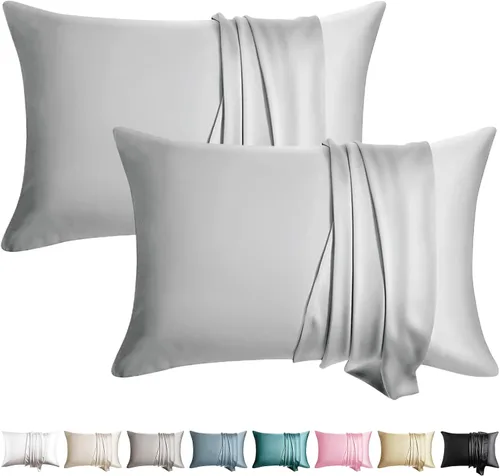 Vista 8 de Juego de 2 fundas de almohada de seda 100% de tamaño estándar, fundas de almohada de seda de morera para cabello y piel, juego de 2, seda de la más