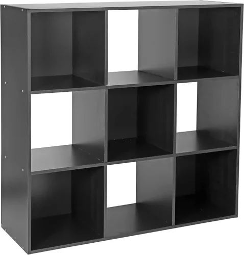 Vista 8 de Sistema de estantería organizadora de 9 cubos, estantes de madera, paneles traseros extraíbles, compartimentos para dormitorio, sala de estar
