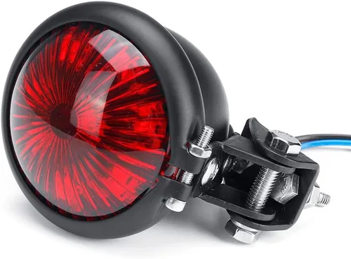 Vista 2 de Lámpara trasera de motocicleta LED estilo Bates con soporte para matrícula, luz de freno tipo bala, compatible con Cafe Racer, Bobber, Chopper, Rojo